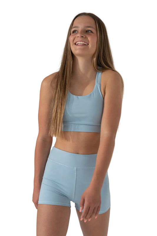 The Base - Sports Crop and Short Set - Powder Blue